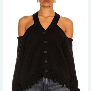 NWOT 525  Stylish Off-the-Shoulder Black Button Up Sweater Size Small